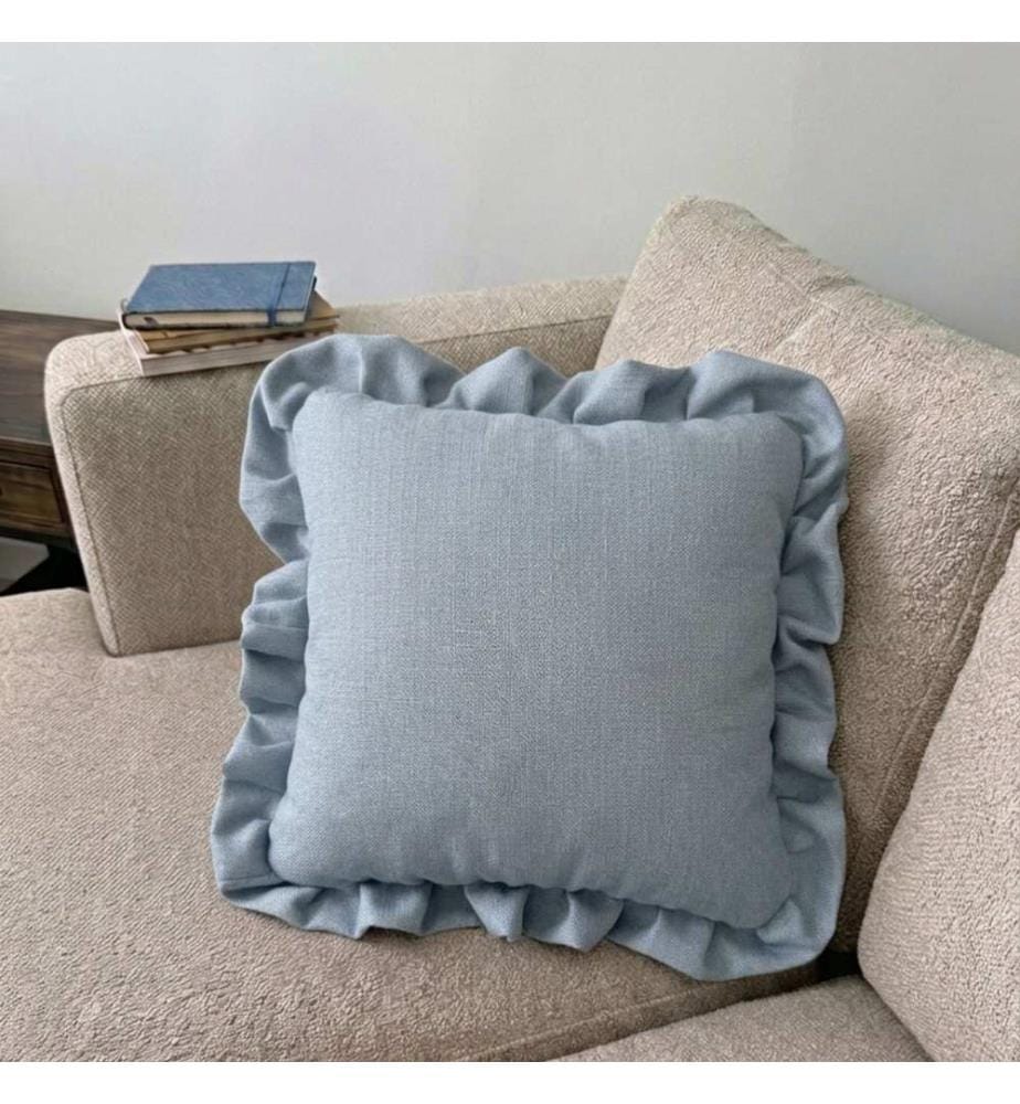 Ensemble de 2 housses de coussin, 100 % lin, bleu clair