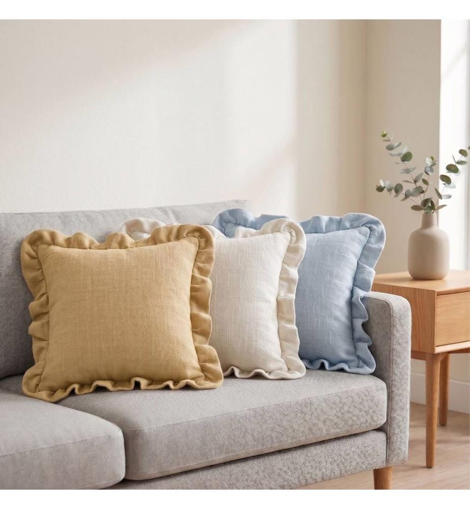 Ensemble de 2 housses de coussin, 100 % lin, bleu clair
