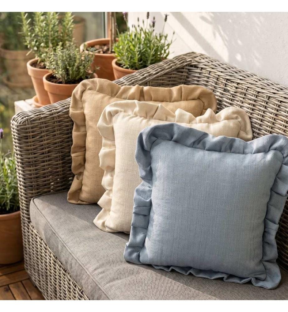 Ensemble de 2 housses de coussin, 100 % lin, bleu clair