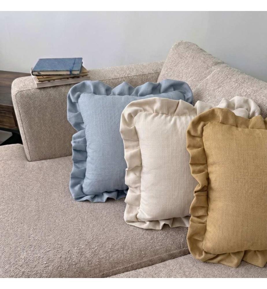 Ensemble de 2 housses de coussin, 100 % lin, bleu clair