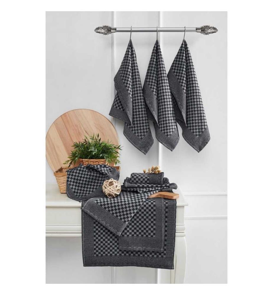 Kitchen Towel Set, 10 Pieces, Anthracite, 80% Cotton - 20% Polyester