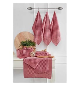 Set d'essuie-tout, 10 pièces, rouge, 80% coton - 20% polyester