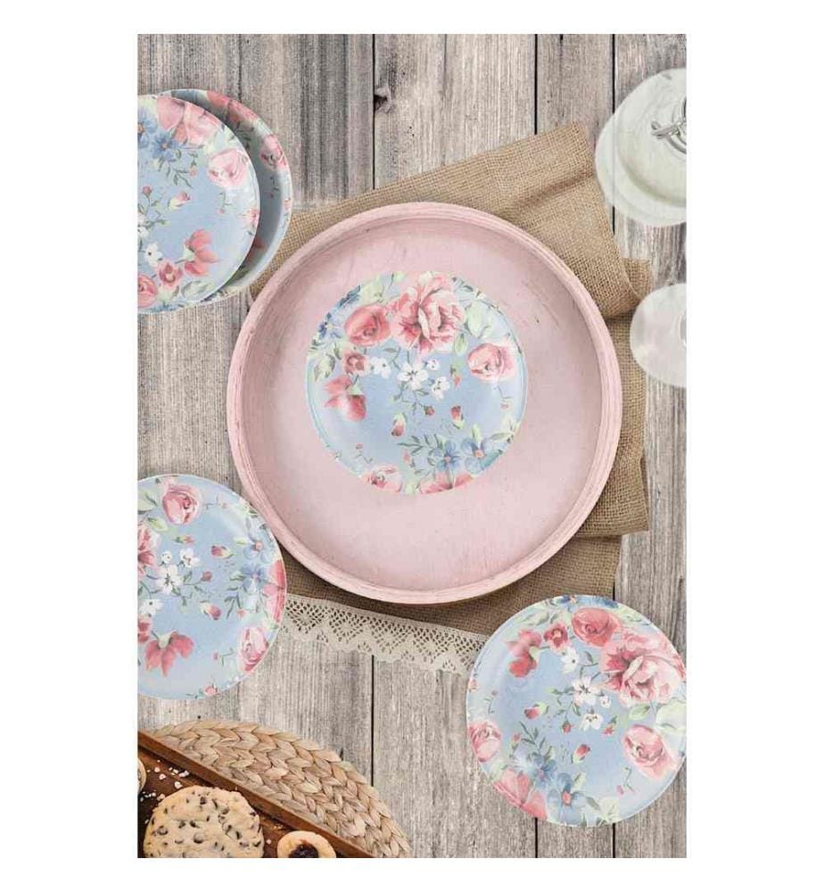 Set de bols, 6 pièces, bleu rose blanc vert, céramique