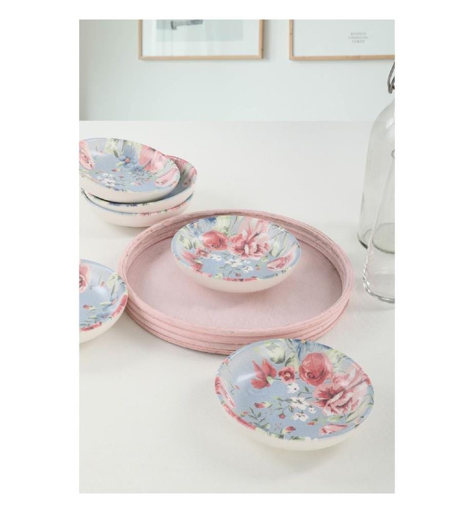 Set de bols, 6 pièces, bleu rose blanc vert, céramique