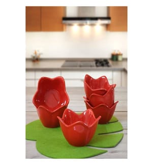 Set de bols, 6 pièces, rouge, céramique
