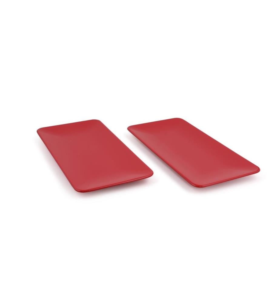 Platter Set, 2 Pieces, Red, Ceramic, Does Not ABSorb Water
