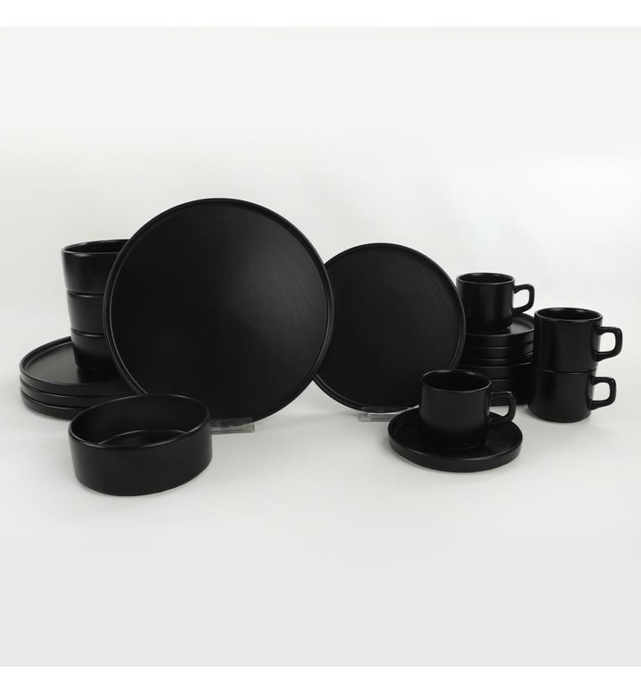 Dinner Set, 20 Pieces, Matte Black, Ceramic Stoneware, Does Not ABSorb Water
