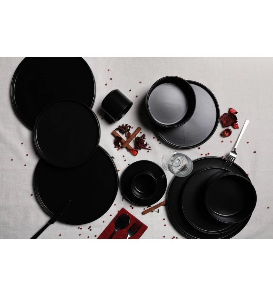 Dinner Set, 20 Pieces, Matte Black, Ceramic Stoneware, Does Not ABSorb Water