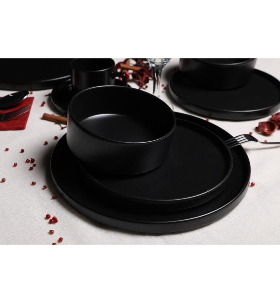Dinner Set, 20 Pieces, Matte Black, Ceramic Stoneware, Does Not ABSorb Water