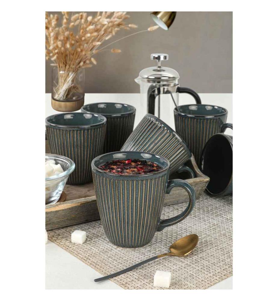 Set di tazze, 6 pezzi, verde mare, gres ceramico, non assorbe acqua