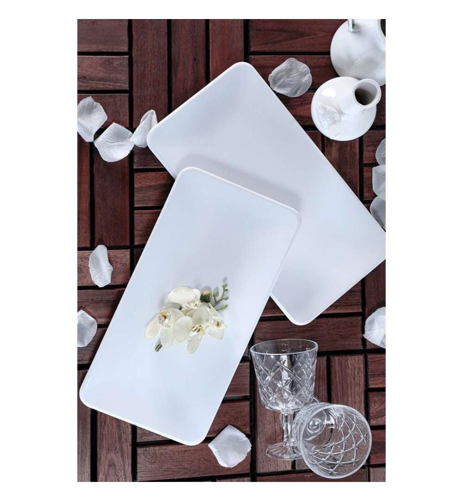 Platter Set, 2 Pieces, White, Ceramic
