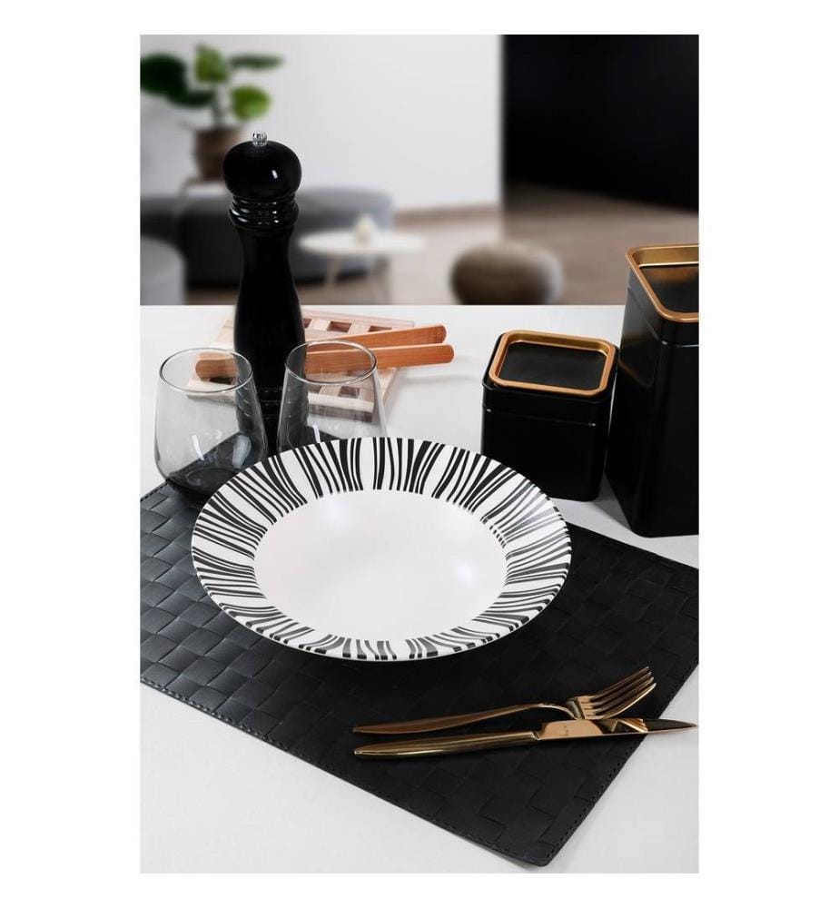 Plate, Black, White, 100% Ceramic, Antibacterial, Easy Cleaning Material