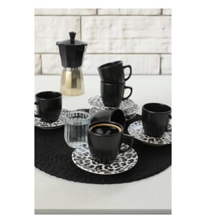Coffee Cup Set, 12 Pieces, Black, White, 100% Ceramic