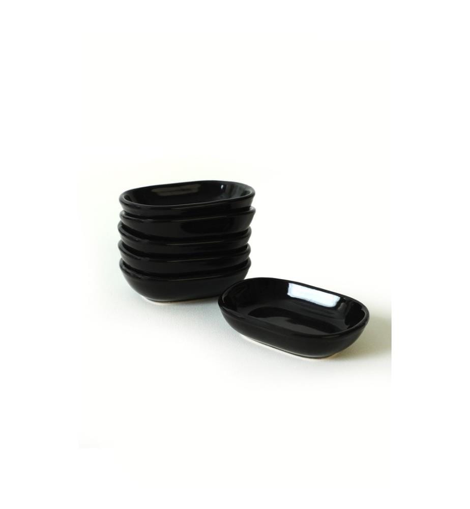 Platter Set, 6 Pieces, Black, 100% Ceramic, Antibacterial