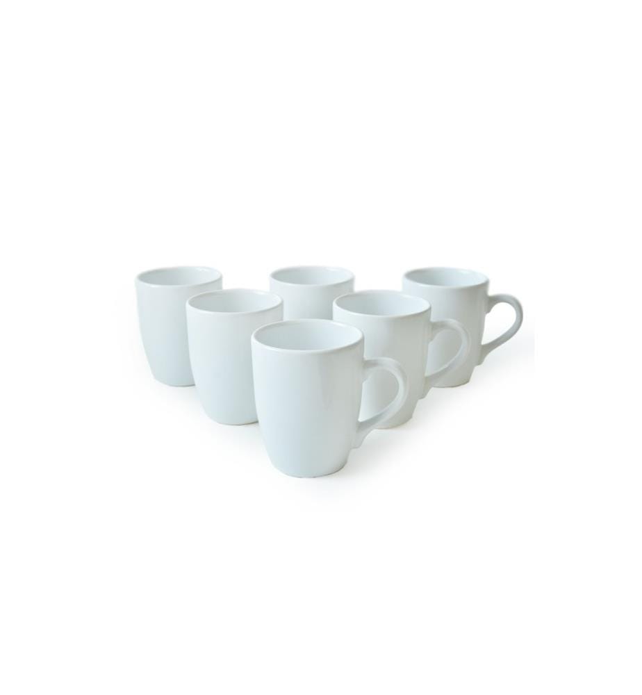 Mug Set, 6 Pieces, White, 100% Ceramic, Antibacterial