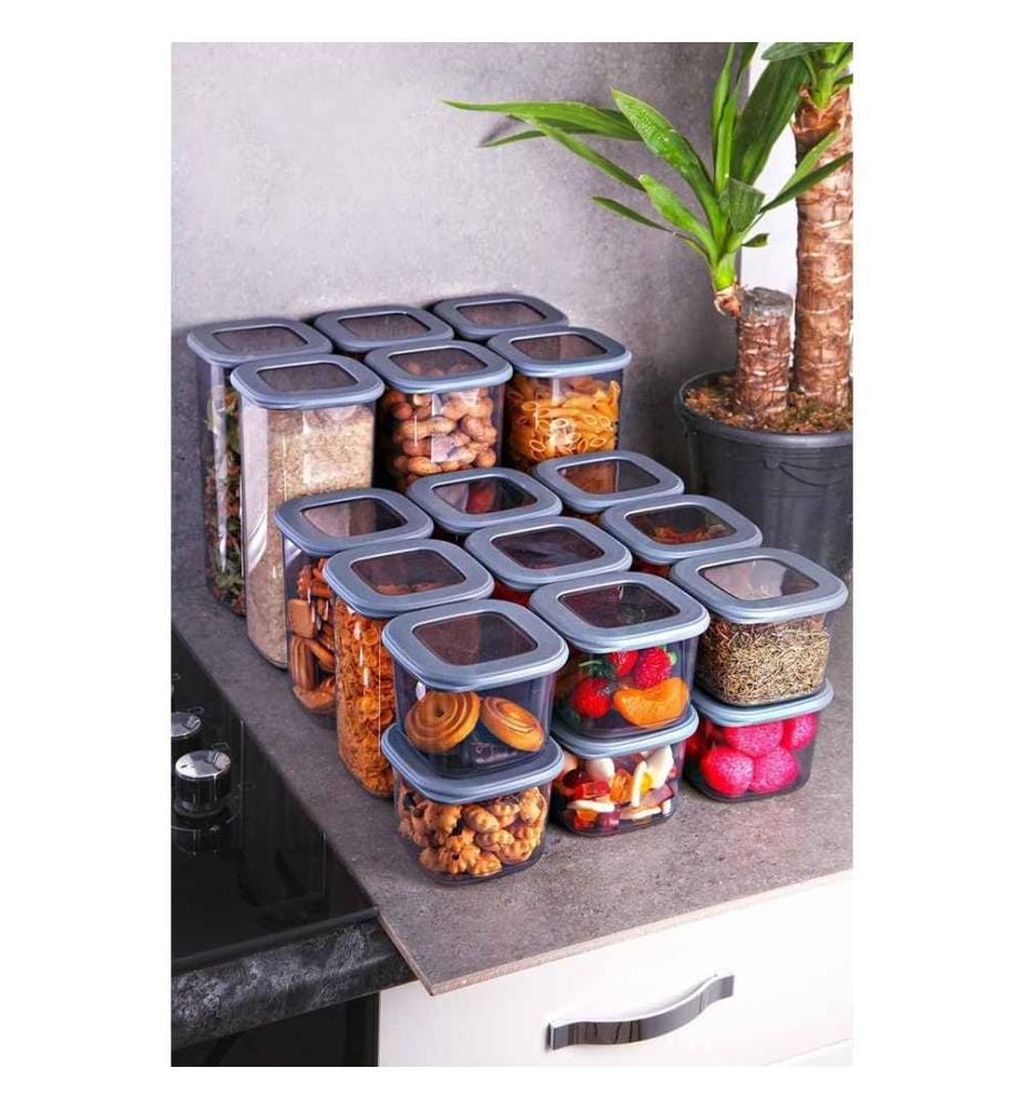 Boîte de rangement, 18 pièces, gris, plastique
