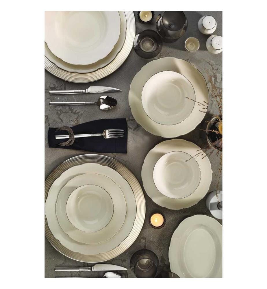 Dinner Set, 58 Pieces, White, Cream, 100% Bone China
