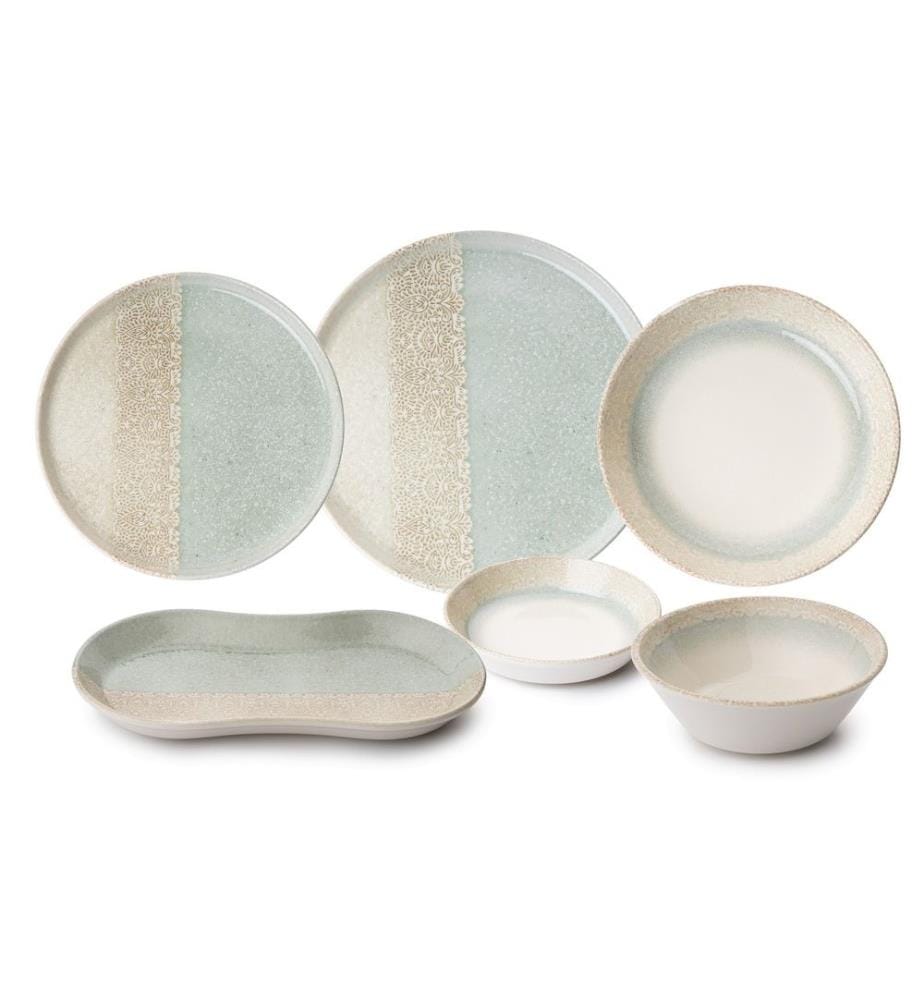 Dinner Set, 27 Pieces, Green, Cream, 100% Porcelain