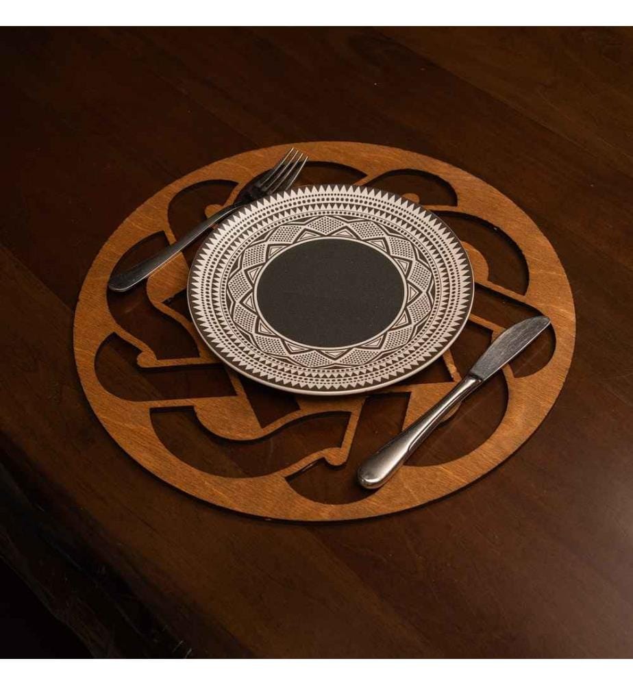 Set de tapis de table, 6 pièces, noyer, 100% bois, fait main