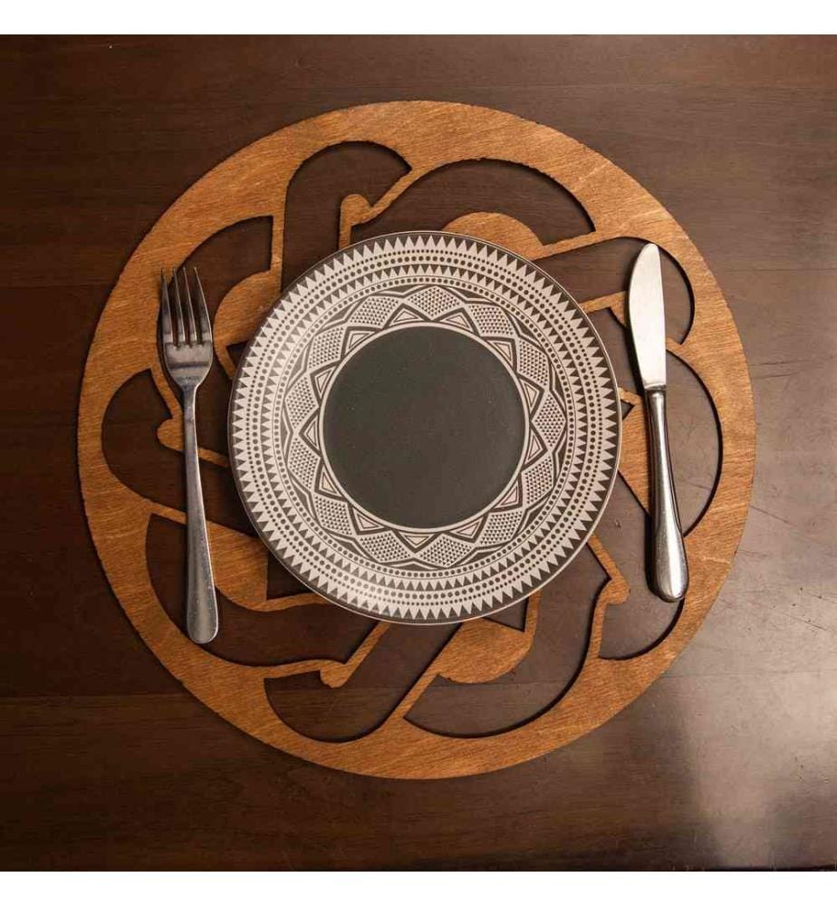Set de tapis de table, 6 pièces, noyer, 100% bois, fait main