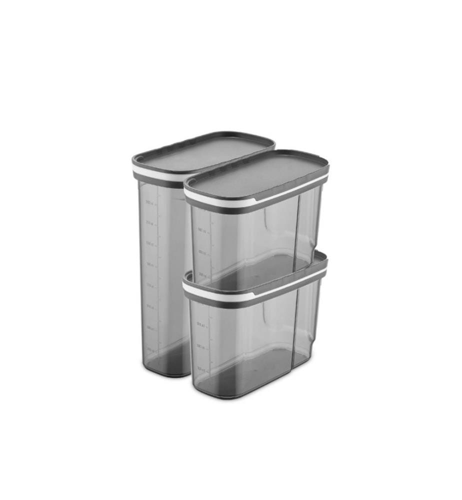 Aufbewahrungsboxen-Set, 3 Stück, anthrazit, Kunststoff, bpa-frei