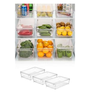 Set de rangement pour réfrigérateur, 3 pièces, transparent, en plastique, sans Bpa
