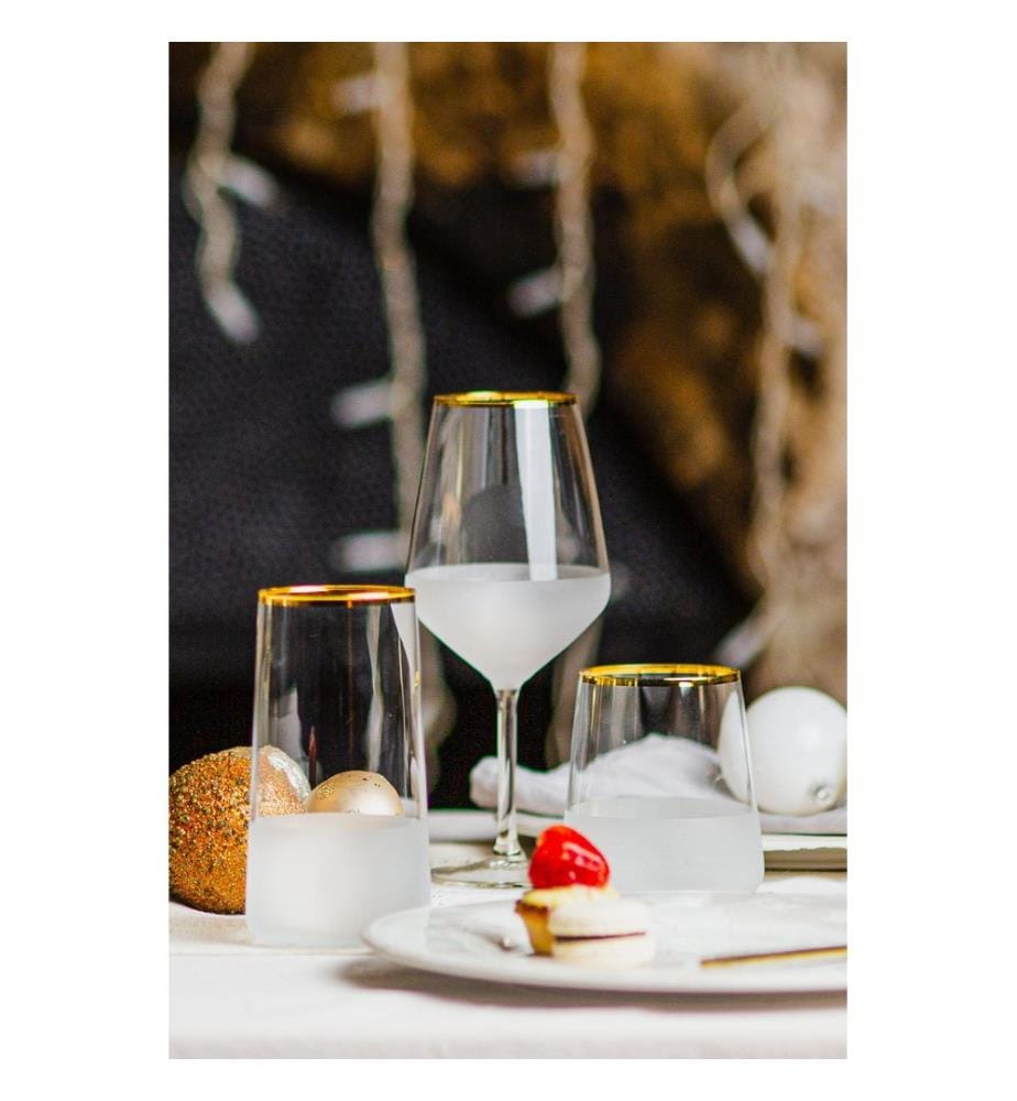 Wine Glass Set, 4 Pieces, Gold, Transparent, 100% GLASS