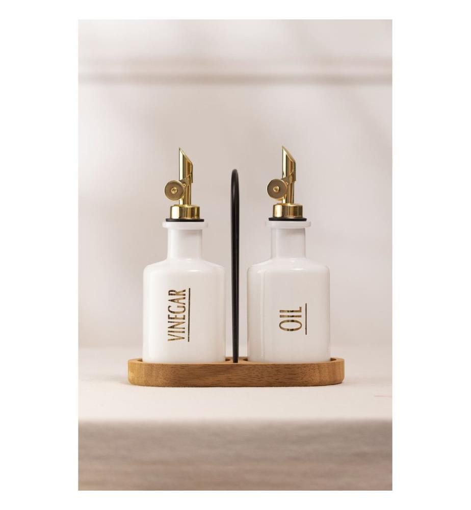 Ölspender-Set, 2-teilig, weiss, 100 % GLAS