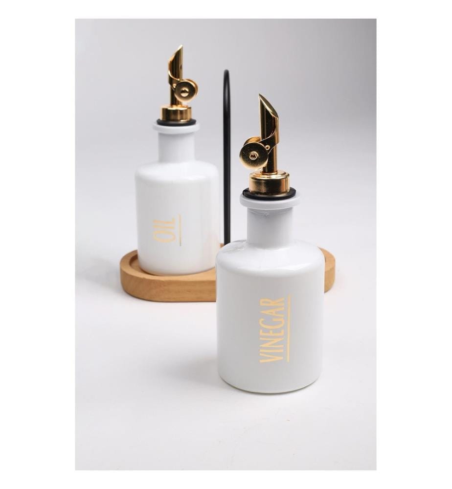 Ölspender-Set, 2-teilig, weiss, 100 % GLAS