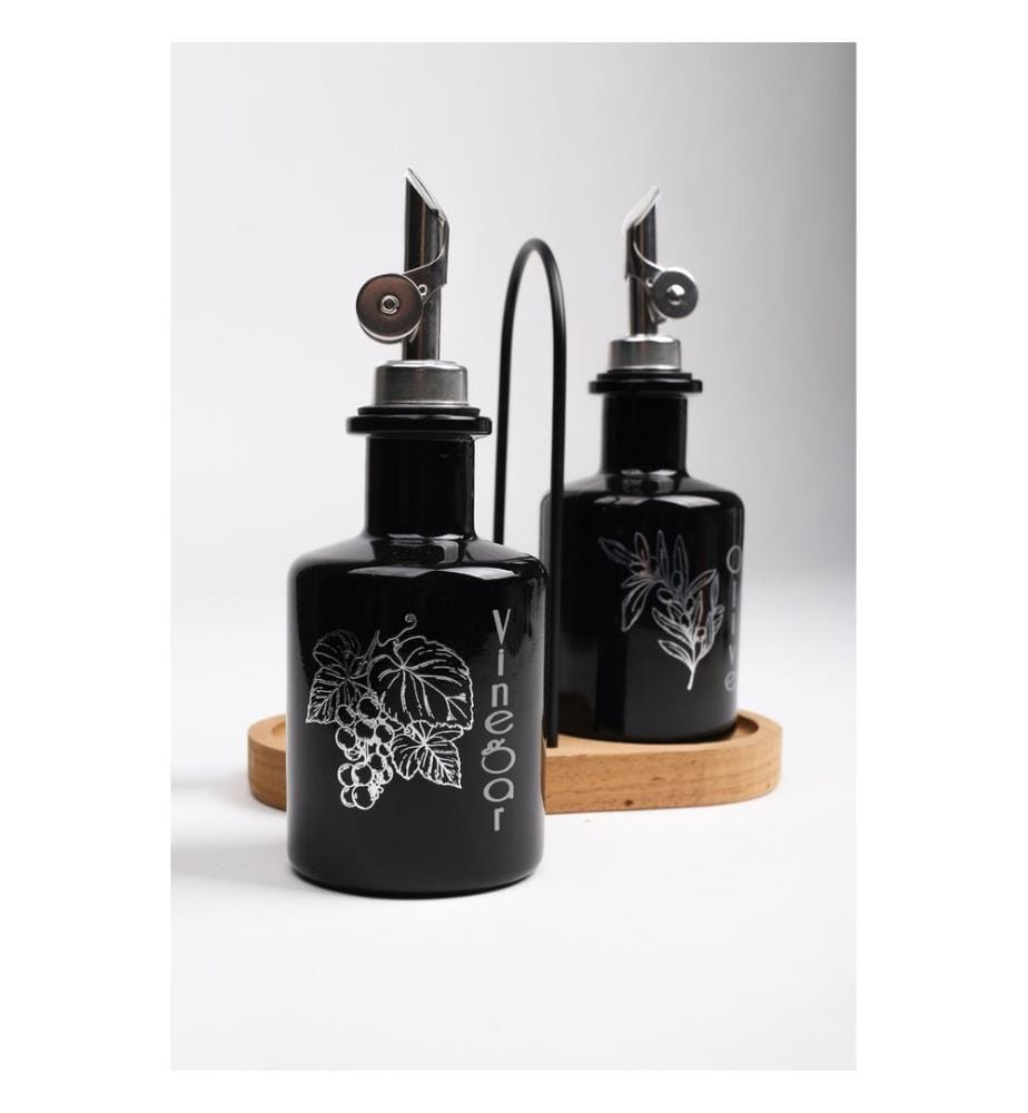 Ölspender-Set, 2-teilig, schwarz, 100 % GLAS