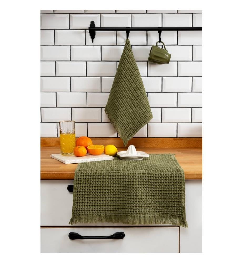 Hand Towel Set, 2 Pieces, Green, 100% COTTON