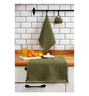 Hand Towel Set, 2 Pieces, Green, 100% COTTON