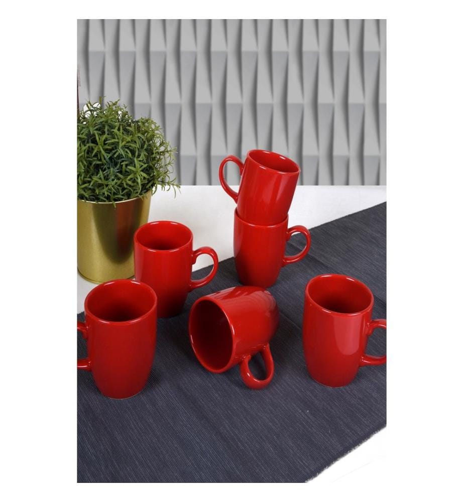 Mug Set, 6 Pieces, Red, Ceramic