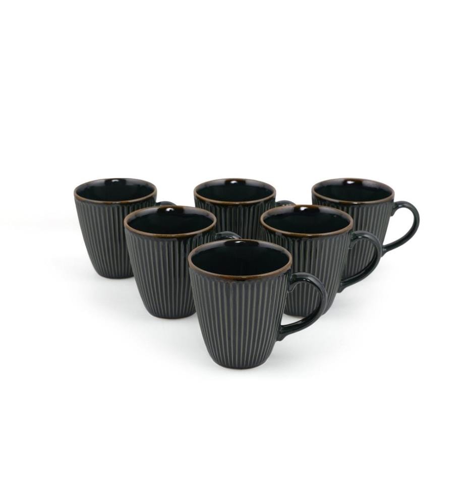 Mug Set, 6 Pieces, Green, Ceramic, Does Not ABSorb Water