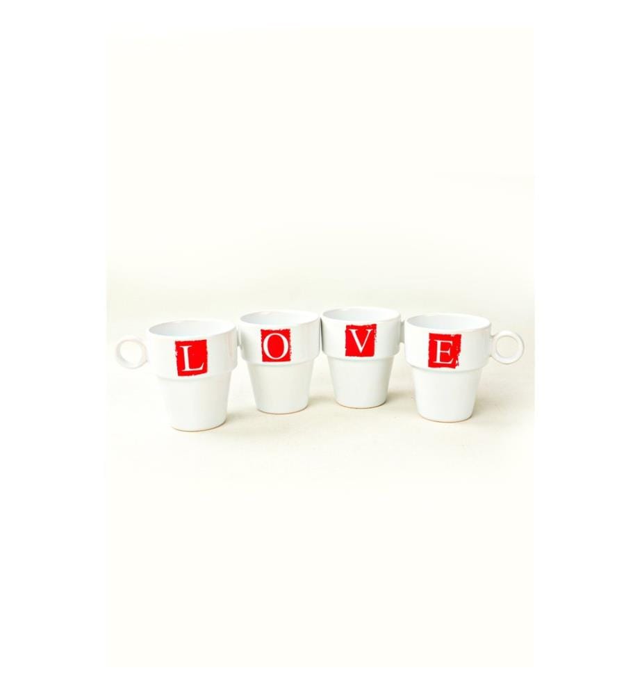 Mug Set, 6 Pieces, WhiteRed, Ceramic Stoneware, Does Not ABSorb Water