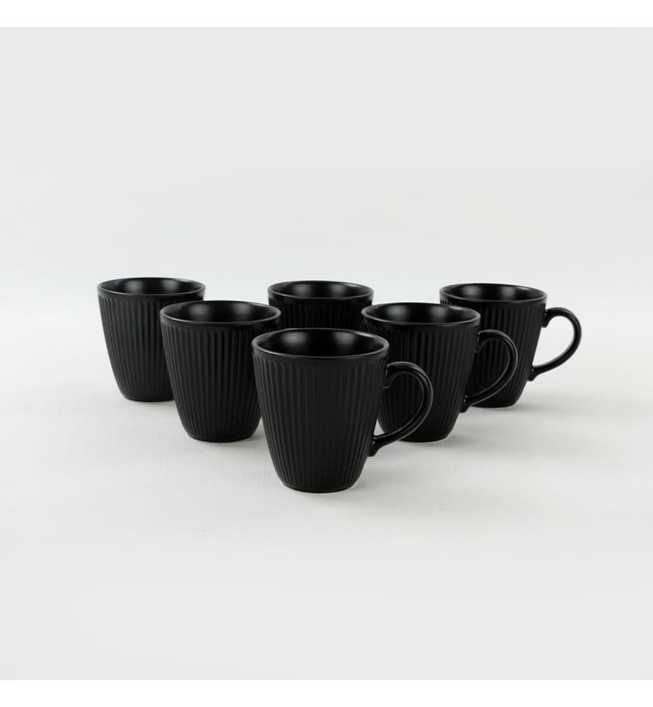 Mug Set, 6 Pieces, Black, Ceramic Stoneware, Does Not ABSorb Water