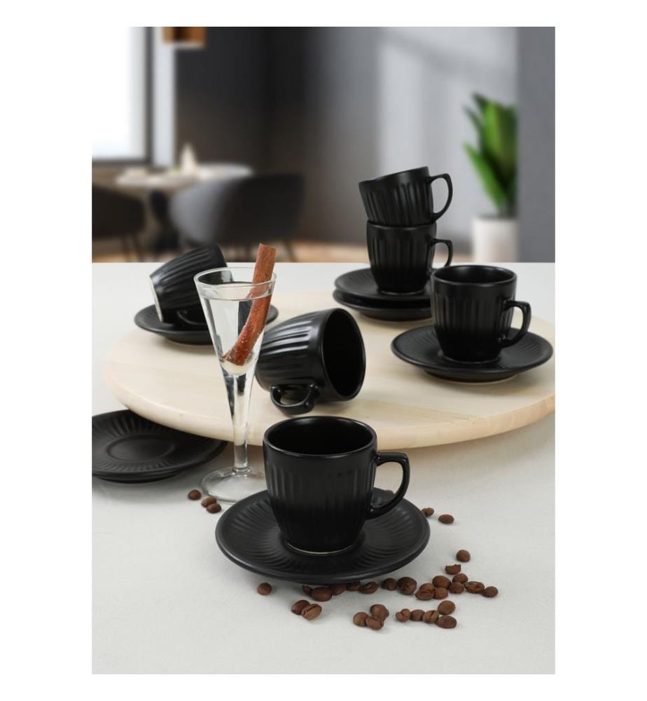 Coffee Cup Set, 12 Pieces, Matte Black, Ceramic Stoneware, Does Not ABSorb Water
