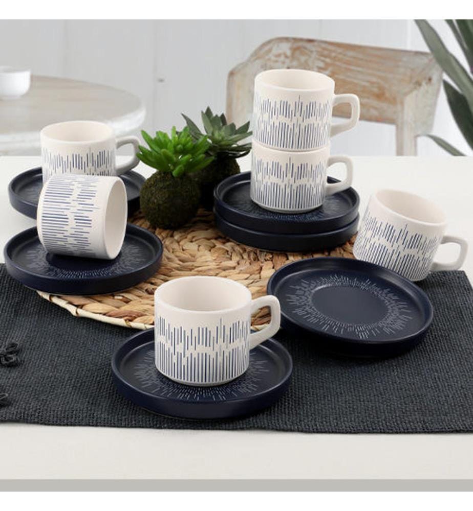 Coffee Cup Set, 12 Pieces, WhiteDark Blue, Ceramic