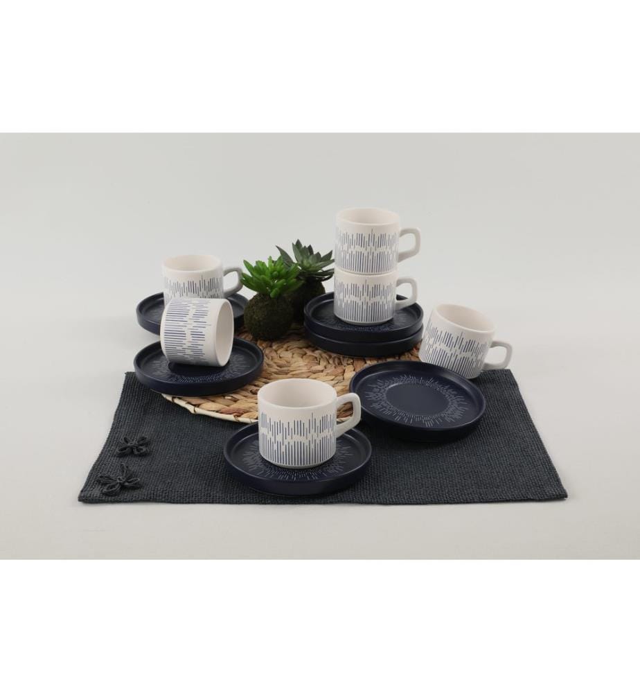 Coffee Cup Set, 12 Pieces, WhiteDark Blue, Ceramic