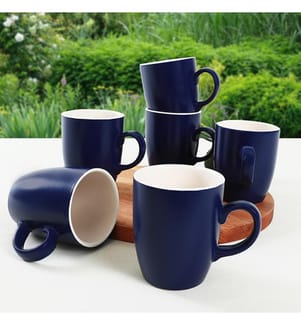 Becherset, 6-teilig, Dunkelblau, Weiss, 100% Ceramic
