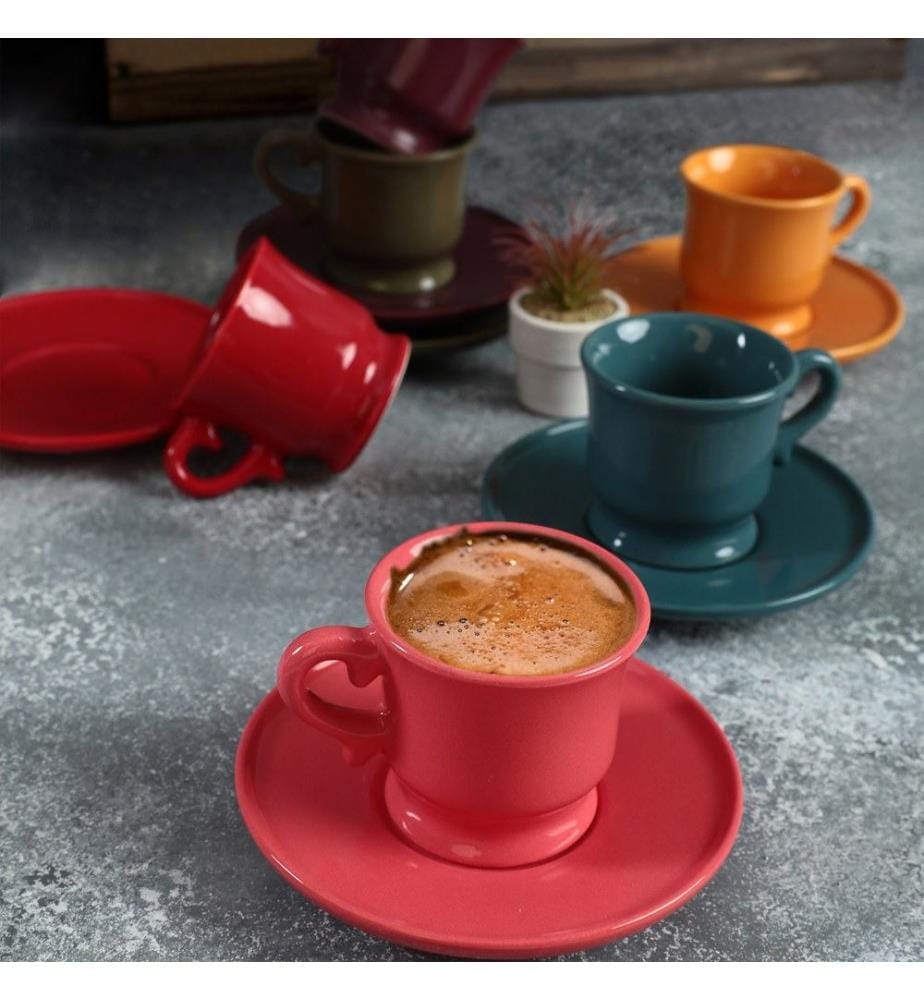 Coffee Cup Set, 12 Pieces, Multicolor, 100% Ceramic, Antibacterial