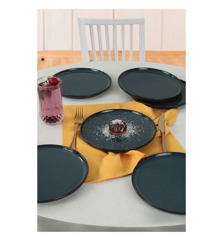 Dessert Plate Set, 6 Pieces, Blue, 100% Ceramic, Antibacterial