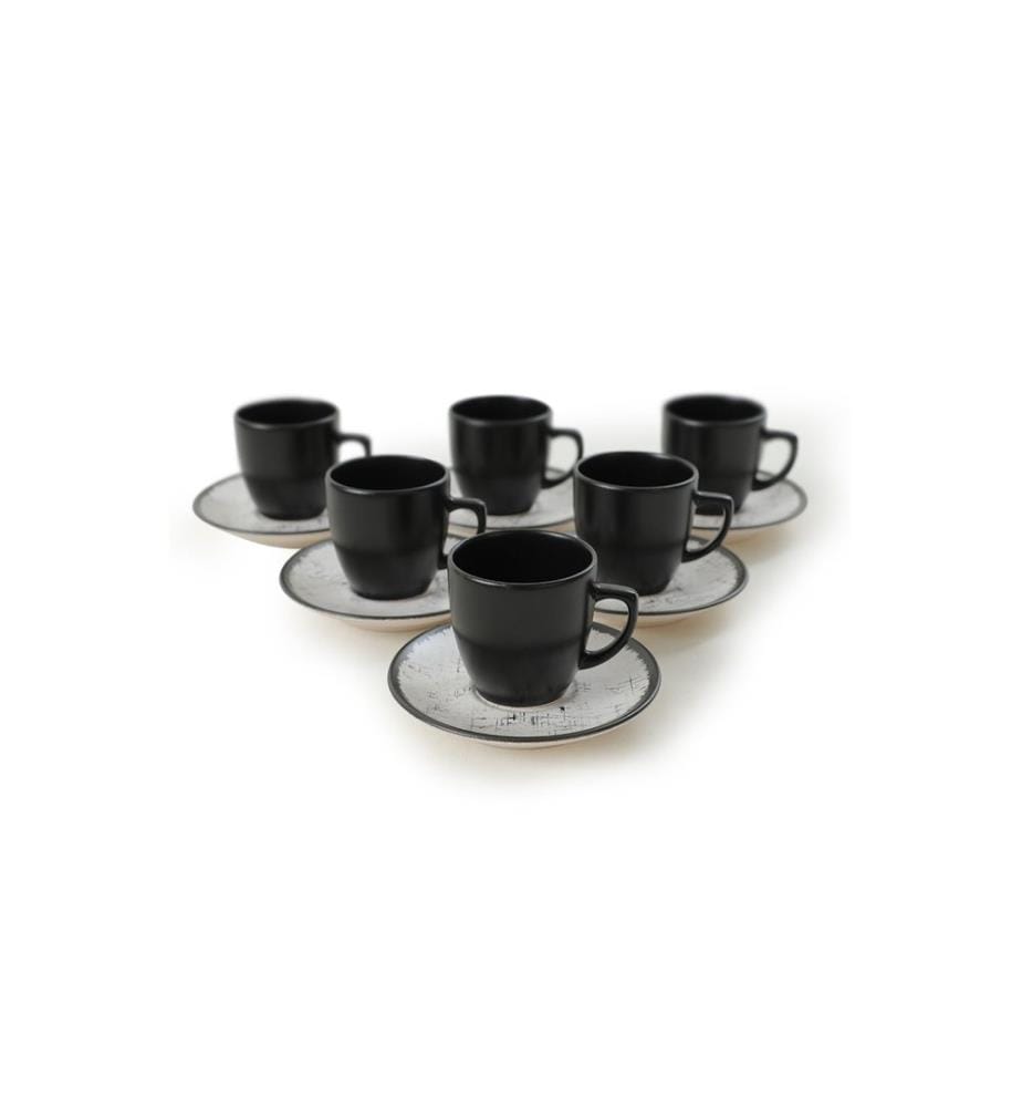 Coffee Cup Set, 12 Pieces, Black, White, 100% Ceramic