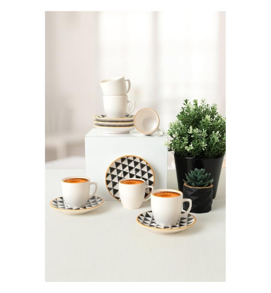 Coffee Cup Set, 12 Pieces, Black, White, 100% Ceramic
