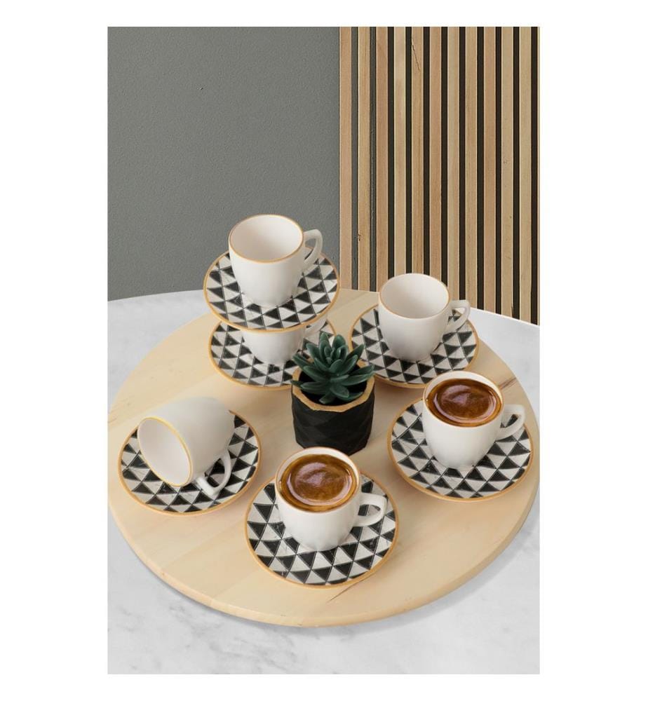 Coffee Cup Set, 12 Pieces, Black, White, 100% Ceramic