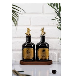 Oil Dispenser Set, 3 Pieces, Black, 100% GLASS