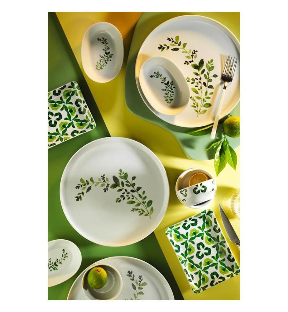 Breakfast Set, 16 Pieces, White, Green, 100% Porcelain