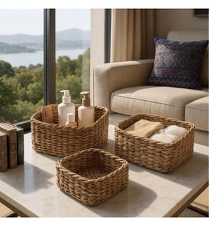 Basket Set, Wooden, 100% Straw