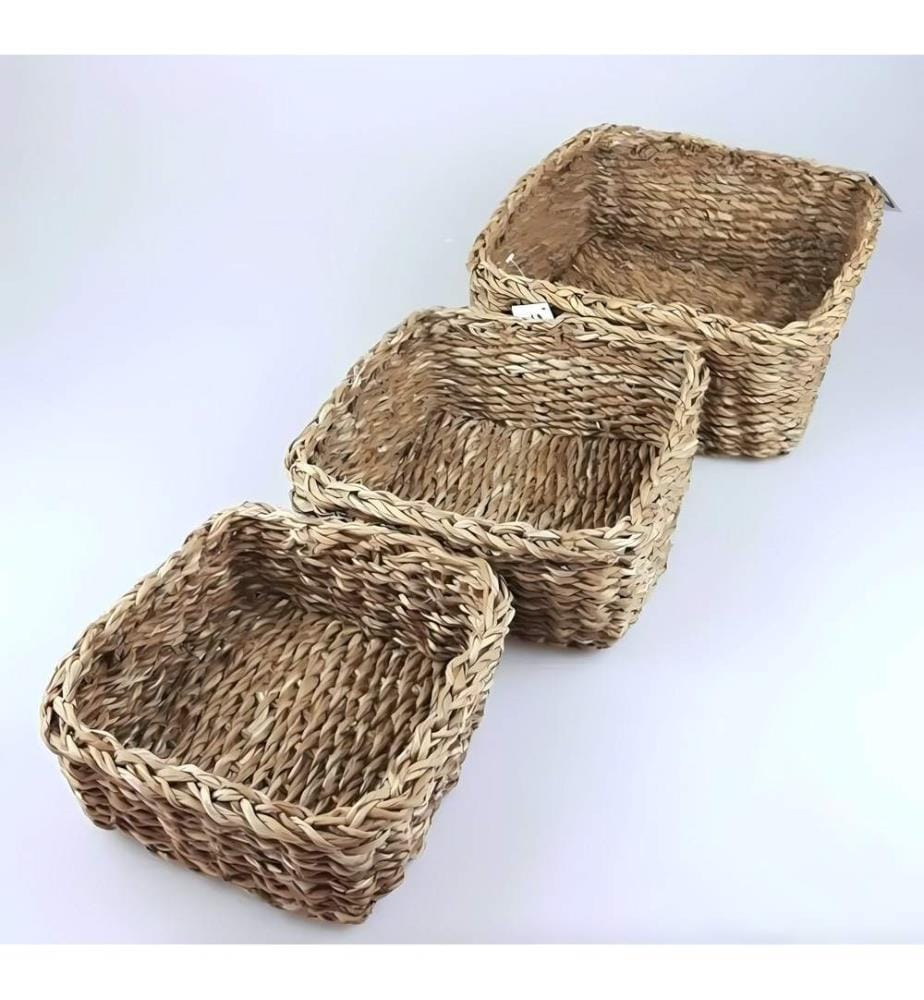 Basket Set, Wooden, 100% Straw