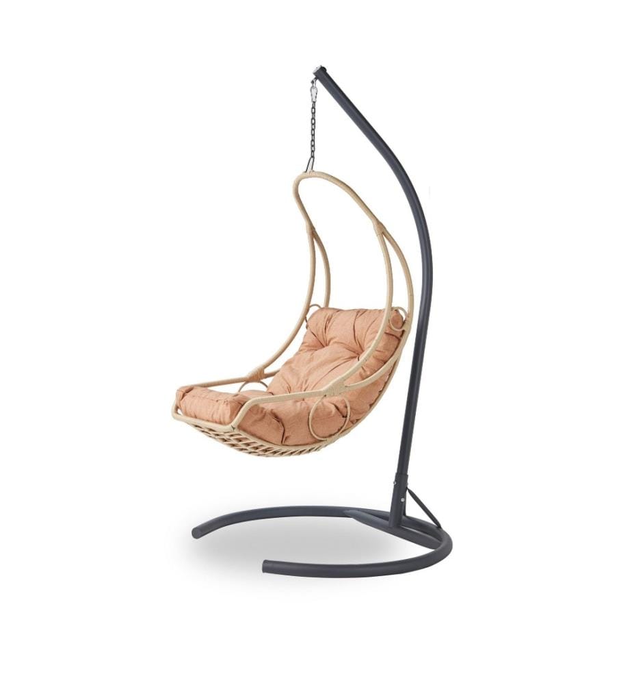 Garten-Schaukelstuhl, Beige, Schwarz, Metallrahmen, Polyester-Gewebe